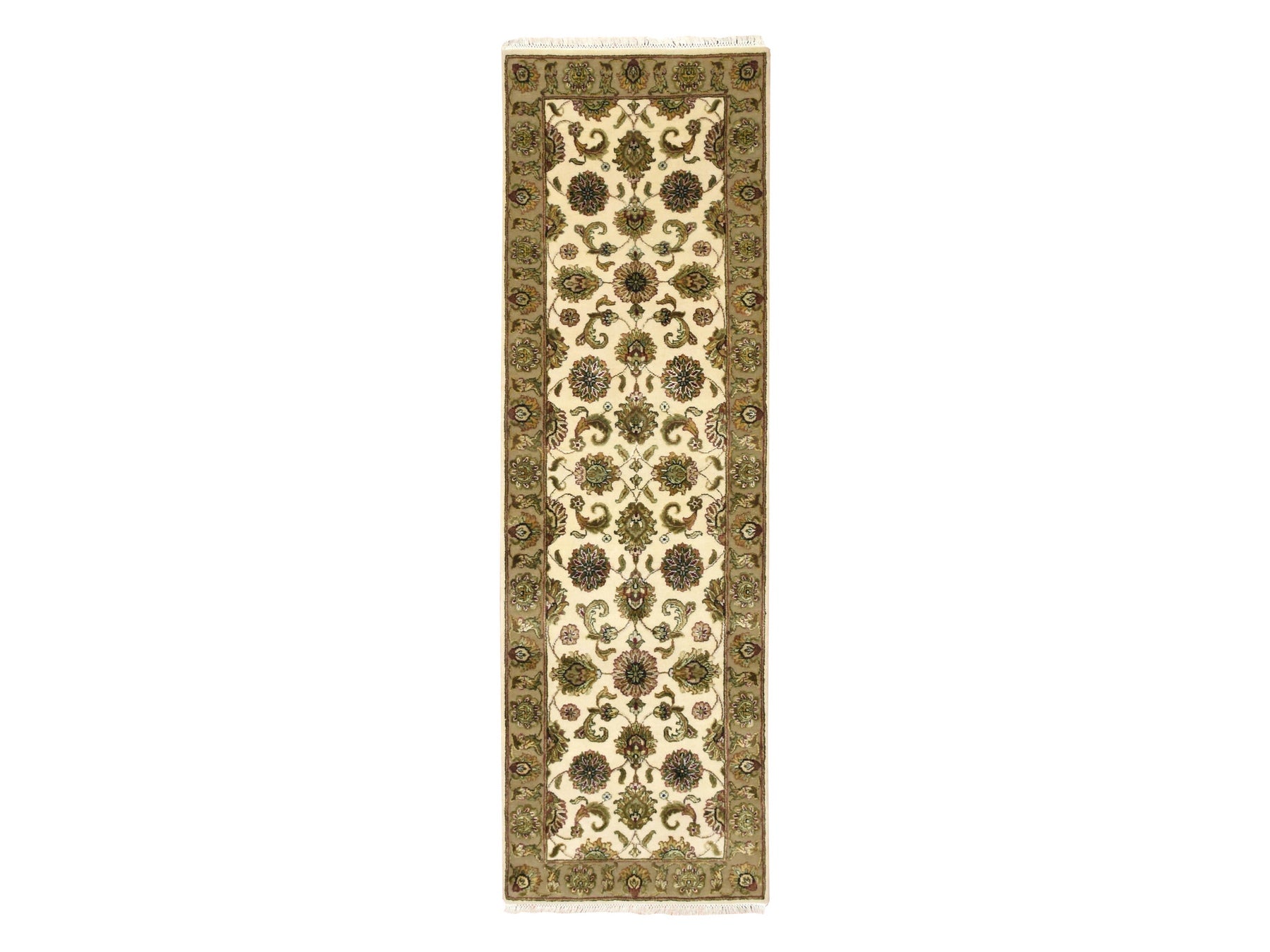 Rajasthan Rajasthan hand-knotted wool/silk runner in Ivory & Beige, 2'6" x 8' — SKU O075621