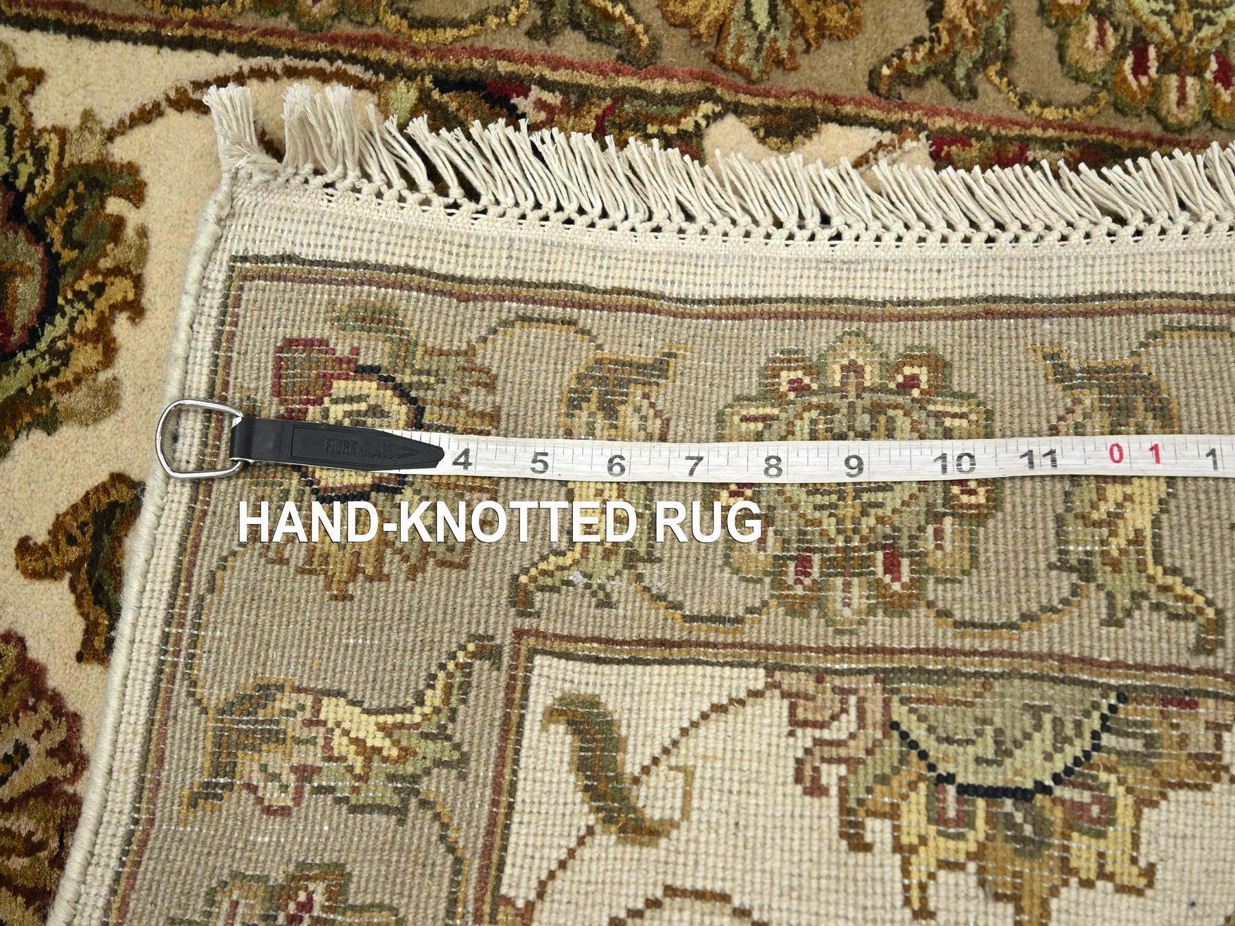 Rajasthan Rajasthan hand-knotted wool/silk runner in Ivory & Beige, 2'6" x 8' — SKU O075621 (view 7)