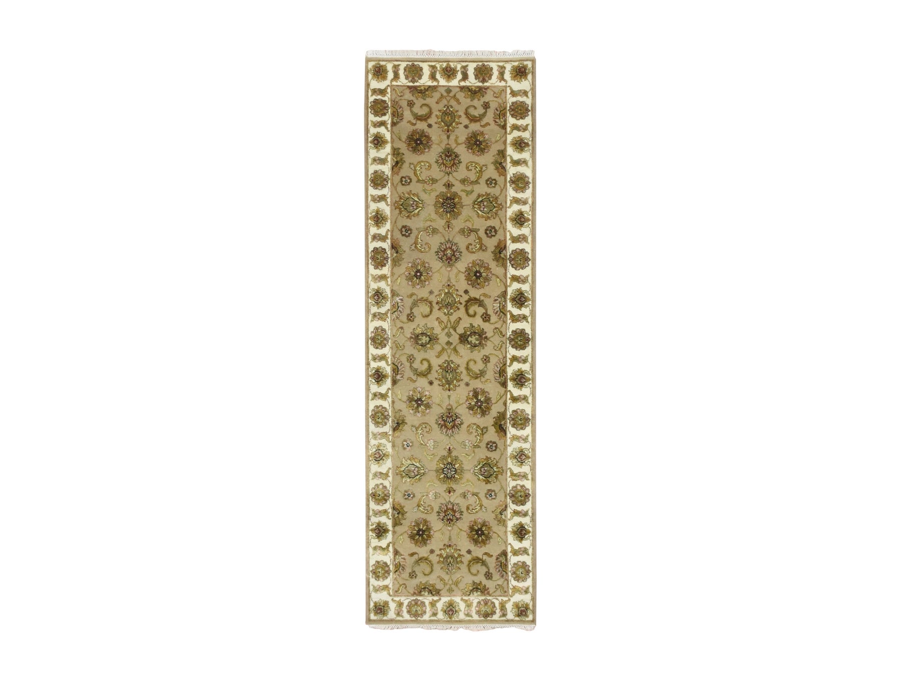 Rajasthan Rajasthan hand-knotted wool/silk runner in Brown & Ivory, 2'6" x 8'3" — SKU O075622