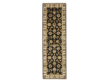 Black 2'6" x 8'0" Rajasthan Hand knotted Wool/Silk Rug - Sku: O075624