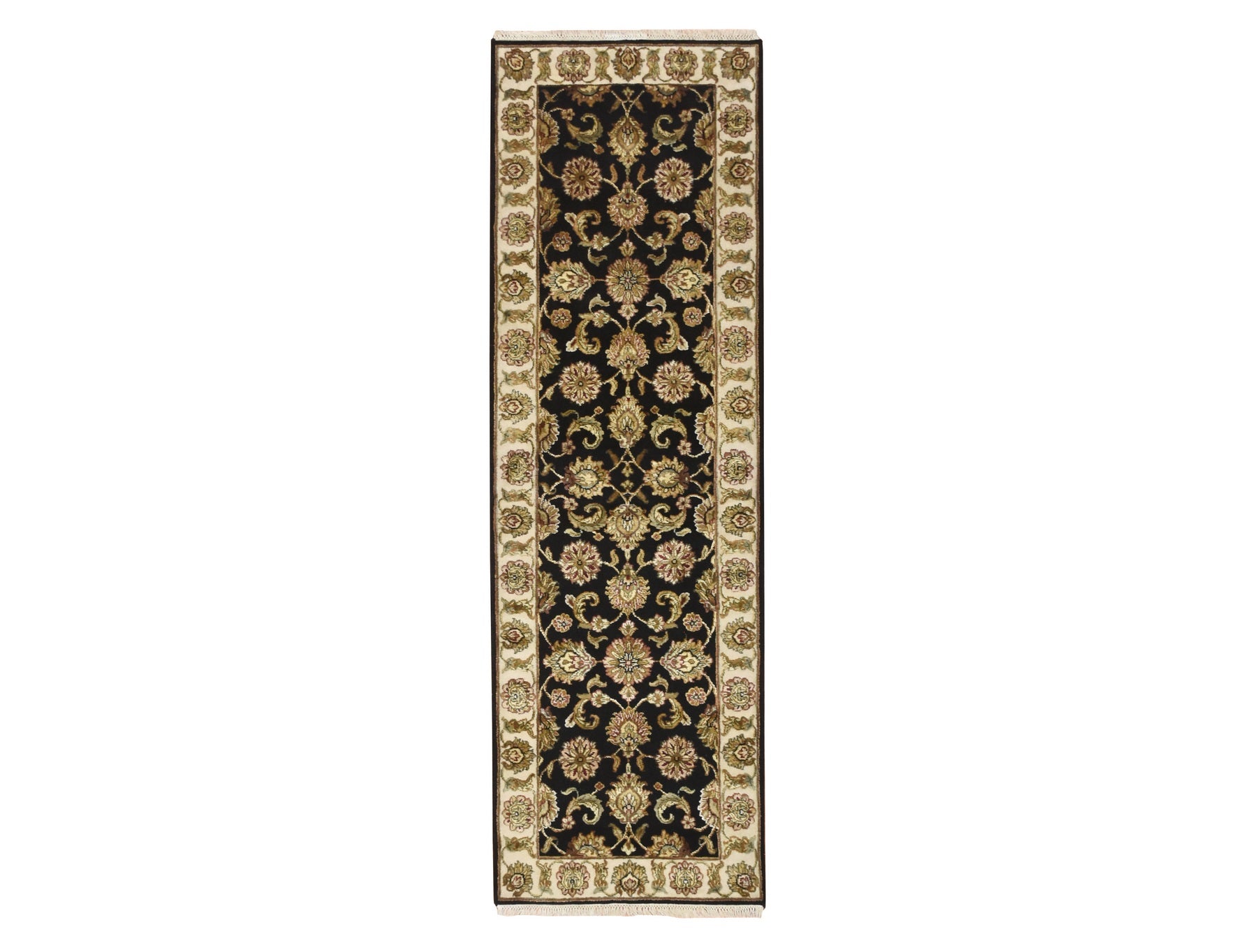 Rajasthan Rajasthan hand-knotted wool/silk runner in Black & Ivory, 2'6" x 8' — SKU O075624