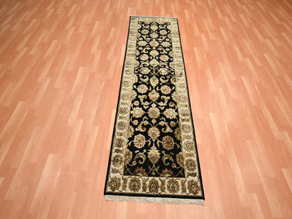 Black 2'6" x 8'0" Rajasthan Hand knotted Wool/Silk Rug - Sku: O075624
