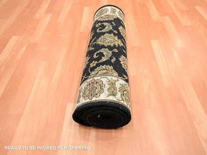 Black 2'6" x 8'0" Rajasthan Hand knotted Wool/Silk Rug - Sku: O075624