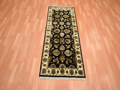 Black 2'7" x 6'2" Rajasthan Hand knotted Wool/Silk Rug - Sku: O075625