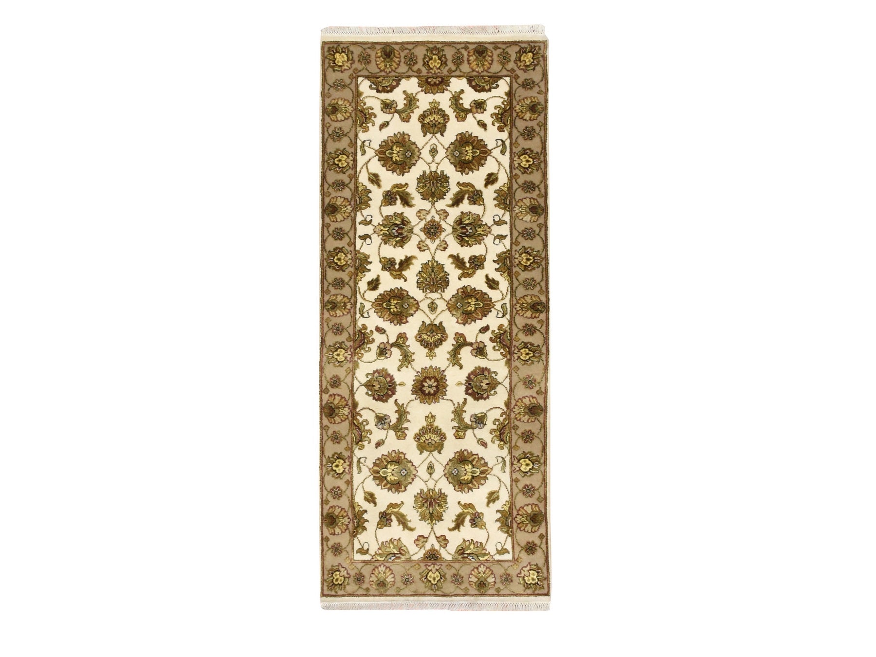 Rajasthan Rajasthan hand-knotted wool/silk runner in Ivory & Beige, 2'6" x 6'2" — SKU O075626
