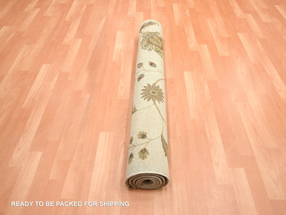 Rajasthan hand-knotted wool/silk rug in Ivory, 4' x 5'11" — SKU O075631 (view 5)