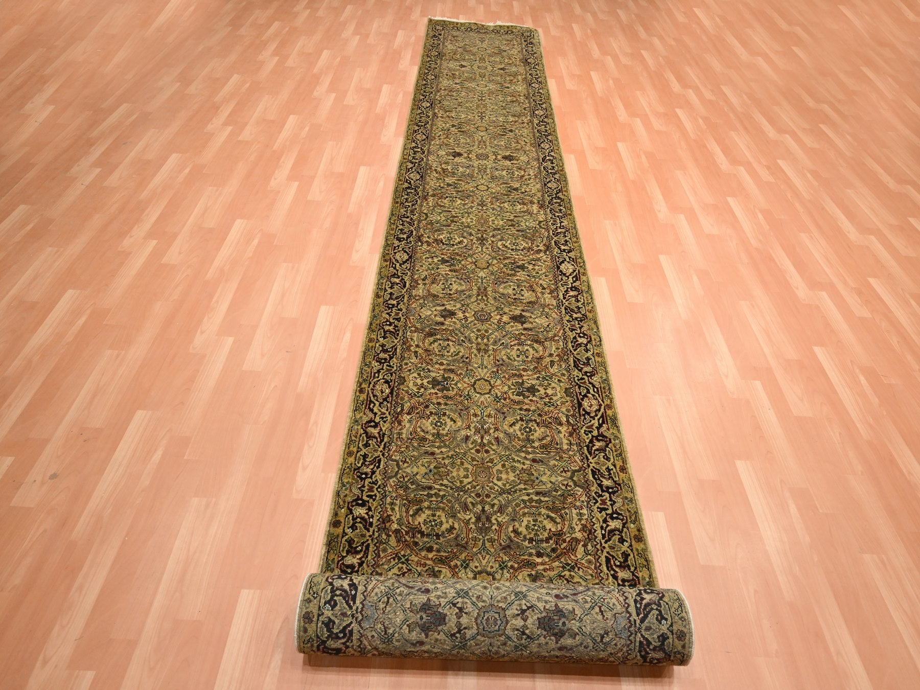 Rajasthan Rajasthan hand-knotted wool runner in Yellow & Black, 3' x 19'5" — SKU O075633 (view 2)