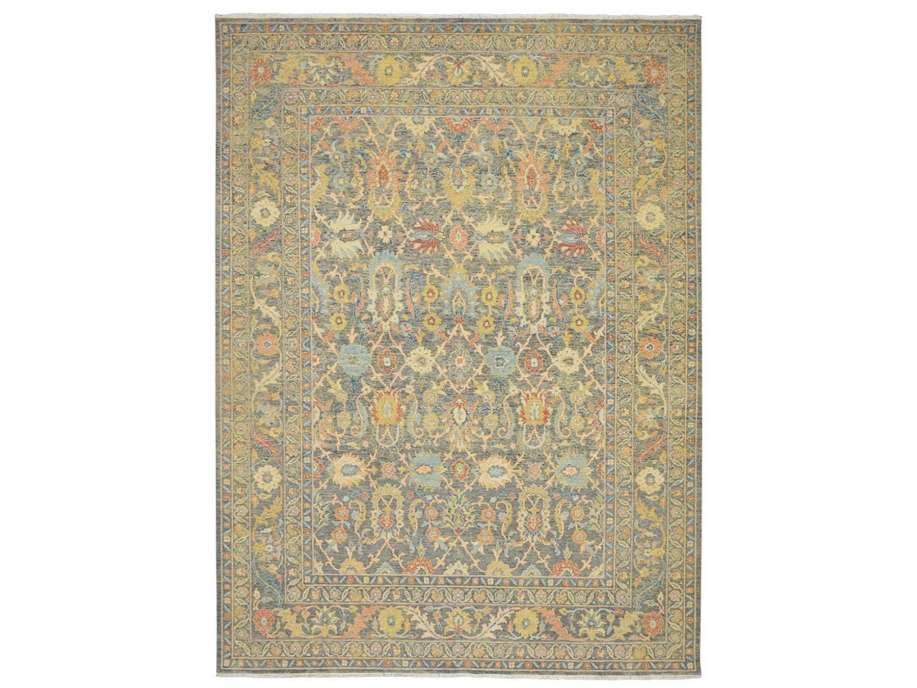 Mahal Oushak hand-knotted wool rug in Gray, 8'11" x 12'1" — SKU O075636