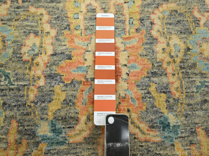 Grey 8'11" x 12'1" Oushak And Peshawar Hand knotted Wool Rug - Sku: O075636