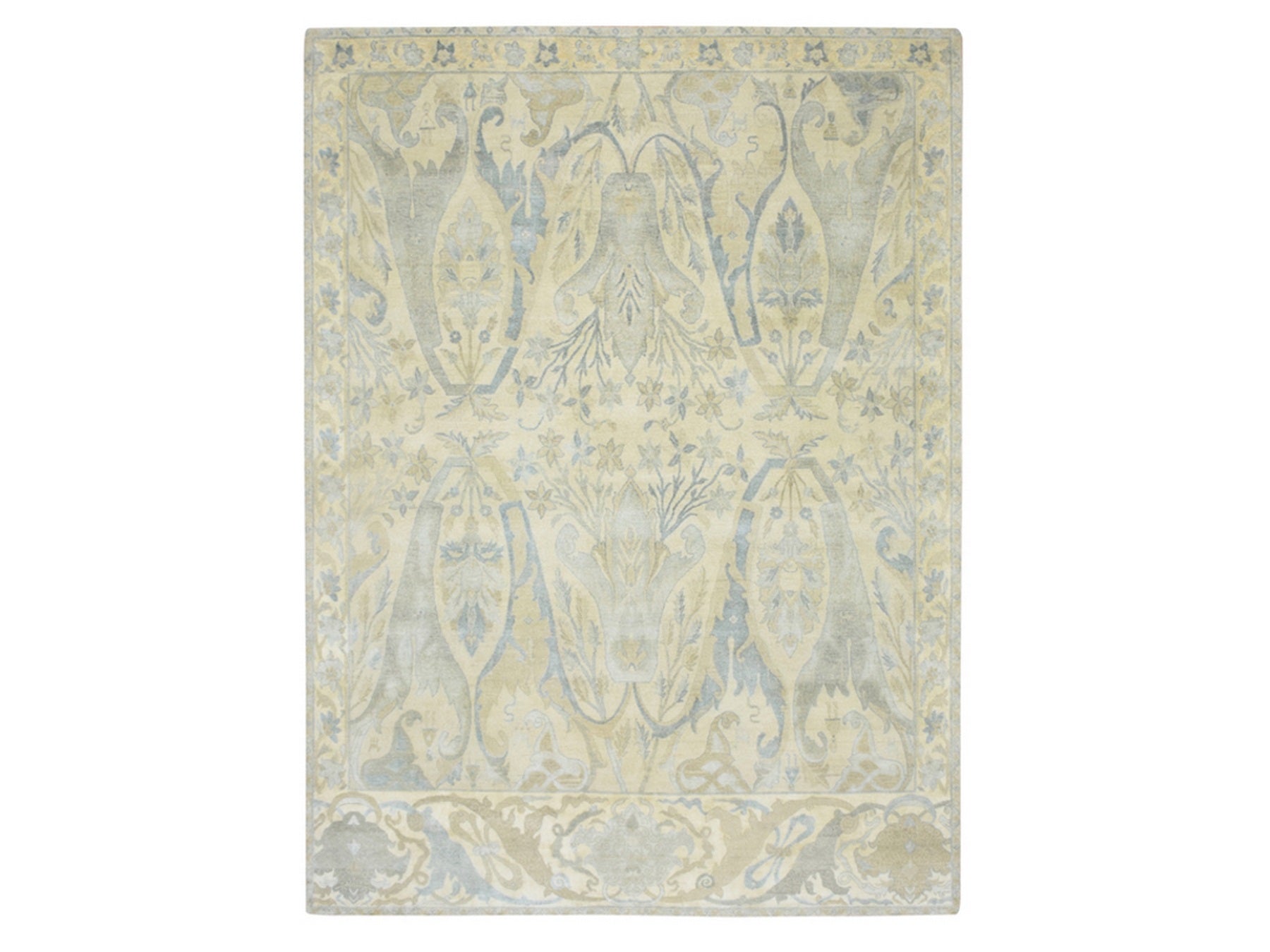 Oushak hand-knotted wool/silk rug in Ivory, 8'10" x 12'1" — SKU O075637