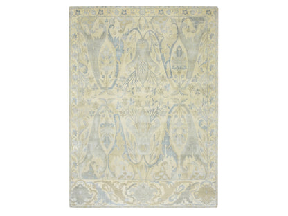 Oushak hand-knotted wool/silk rug in Ivory, 8'10" x 12'1" — SKU O075637