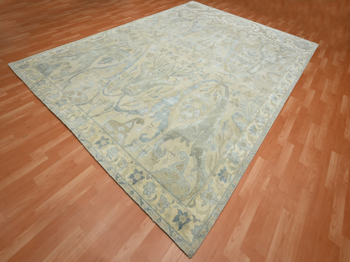 Oushak hand-knotted wool/silk rug in Ivory, 8'10" x 12'1" — SKU O075637 (view 3)