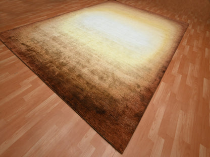 Brown 8'11" x 12'1" Modern and Contemporary Hand knotted Wool/Silk Rug - Sku: O075638