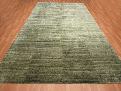 Green 9'10" x 13'11" Modern / Contemporary Hand knotted Silk Rug - Sku: O075639