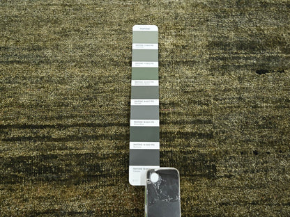 Green 9'10" x 13'11" Modern / Contemporary Hand knotted Silk Rug - Sku: O075639
