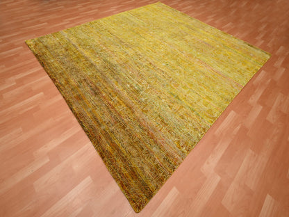 Brown 8'0" x 9'3" Modern and Contemporary Hand knotted Silk Rug - Sku: O075642