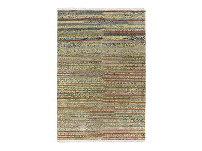 Green 6'1" x 9'1" Modern / Contemporary Hand knotted Wool/Silk Rug - Sku: O075644