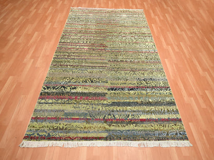 Green 6'1" x 9'1" Modern / Contemporary Hand knotted Wool/Silk Rug - Sku: O075644