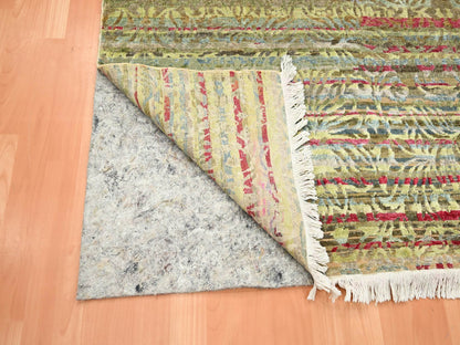 Green 6'1" x 9'1" Modern / Contemporary Hand knotted Wool/Silk Rug - Sku: O075644