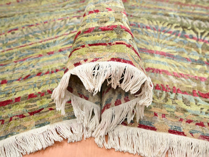 Green 6'1" x 9'1" Modern / Contemporary Hand knotted Wool/Silk Rug - Sku: O075644