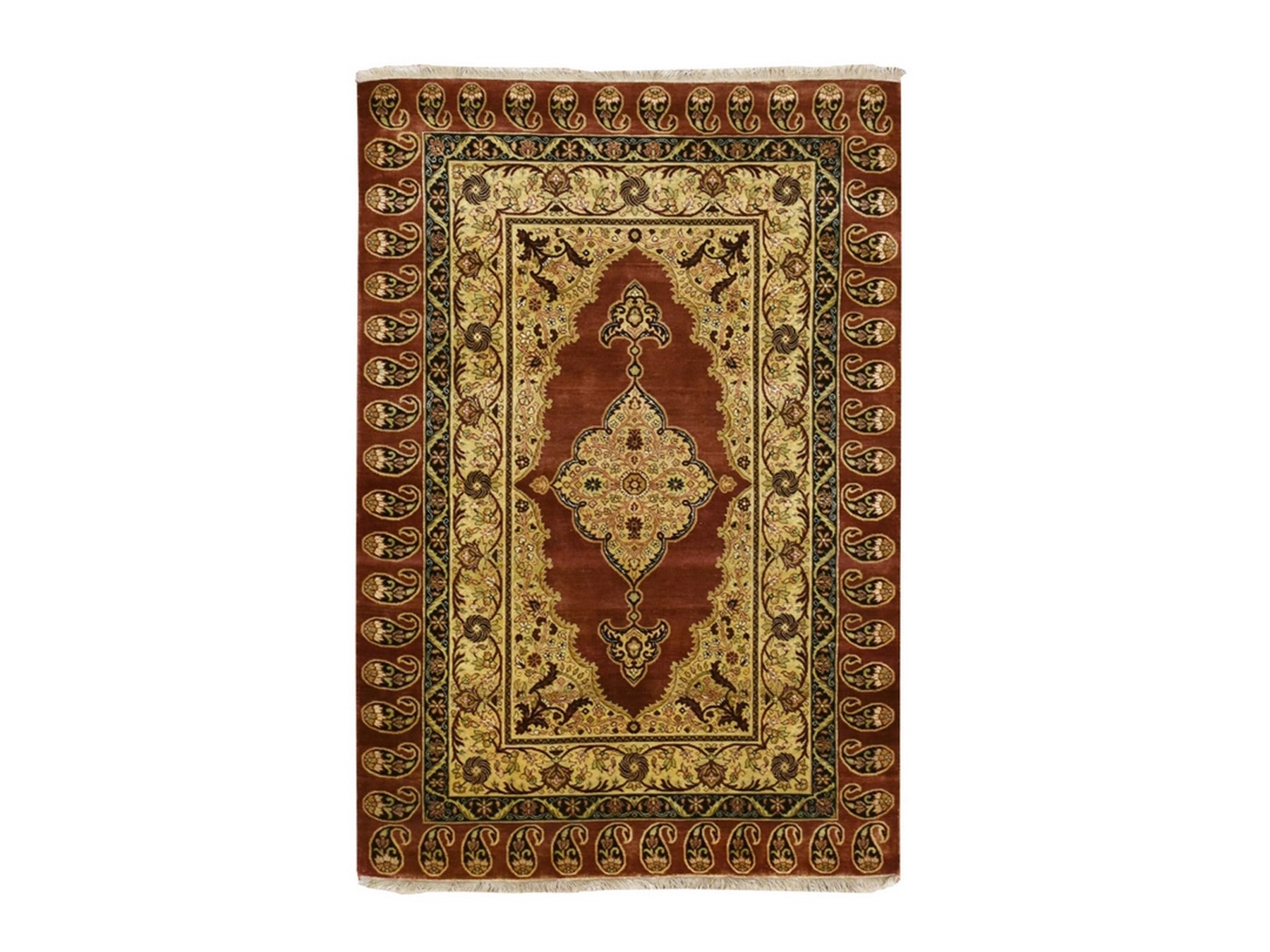 Tabriz Fine Oriental hand-knotted silk rug in Red, 4' x 6' — SKU O075648