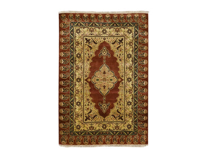 Tabriz Fine Oriental hand-knotted silk rug in Red, 4' x 6' — SKU O075648