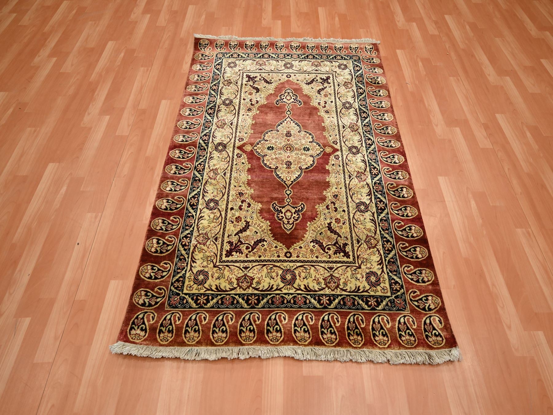 Tabriz Fine Oriental hand-knotted silk rug in Red, 4' x 6' — SKU O075648 (view 2)
