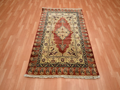 Tabriz Fine Oriental hand-knotted silk rug in Red, 4' x 6' — SKU O075648 (view 2)