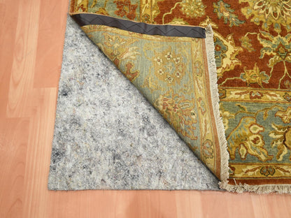 Fine Oriental hand-knotted wool rug in Red & Stone Blue, 4'8" x 6'4" — SKU O075650 (view 3)