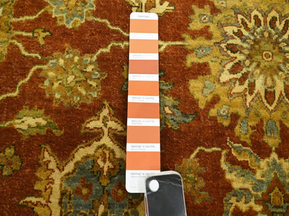 Fine Oriental hand-knotted wool rug in Red & Stone Blue, 4'8" x 6'4" — SKU O075650 (view 4)