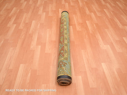 Fine Oriental hand-knotted wool rug in Red & Stone Blue, 4'8" x 6'4" — SKU O075650 (view 5)
