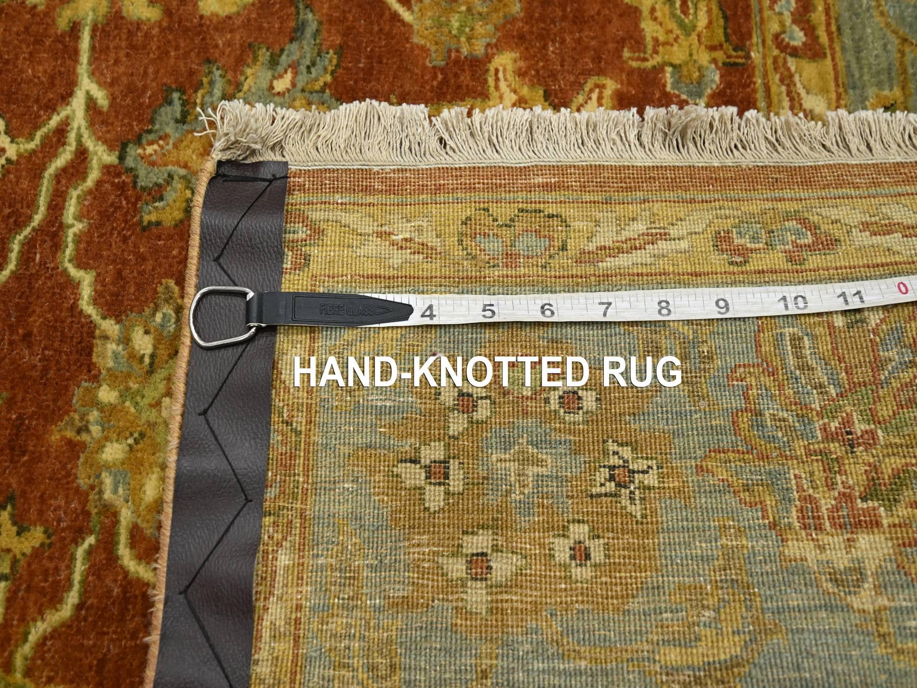 Fine Oriental hand-knotted wool rug in Red & Stone Blue, 4'8" x 6'4" — SKU O075650 (view 7)