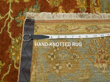 Fine Oriental hand-knotted wool rug in Red & Stone Blue, 4'8" x 6'4" — SKU O075650 (view 7)