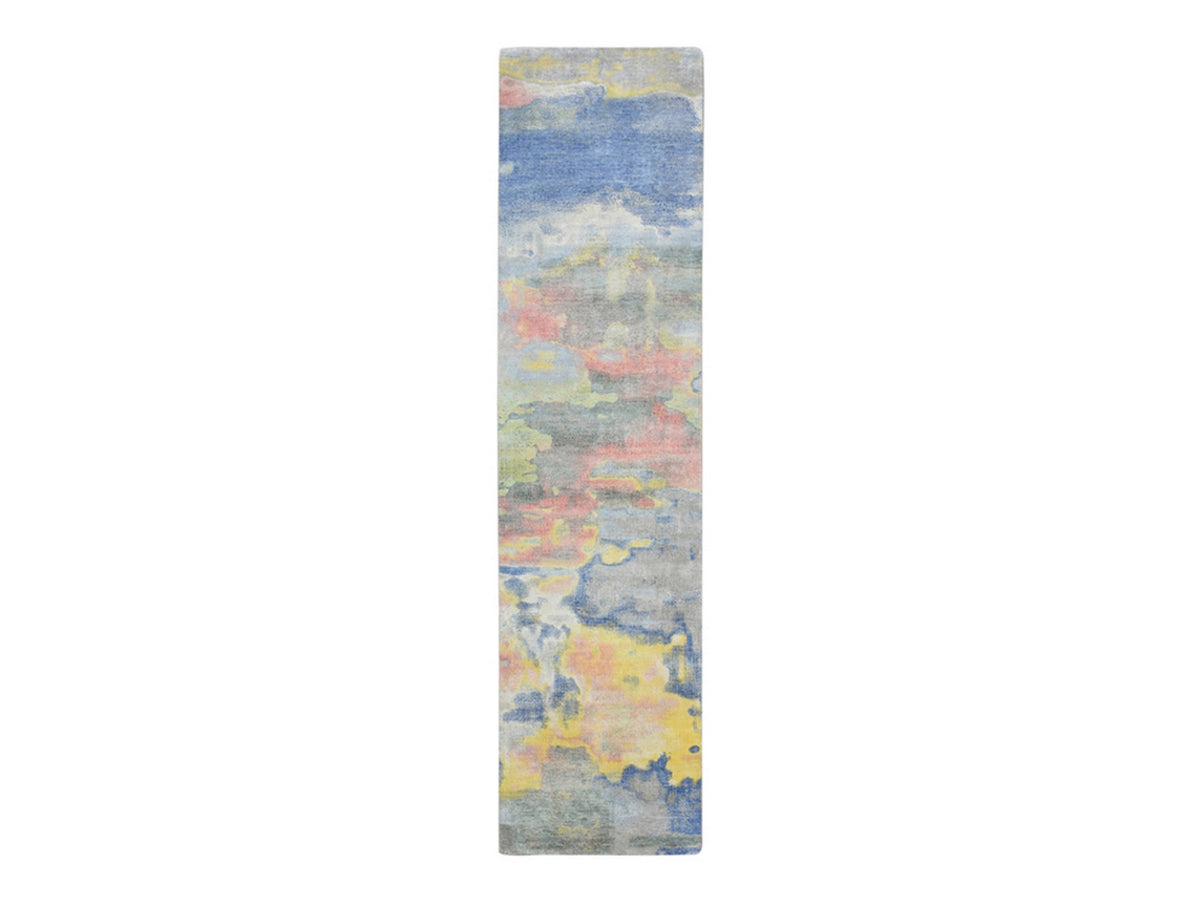 Modern / Contemporary hand-knotted silk runner in Gray, 2'11" x 12' — SKU O075657