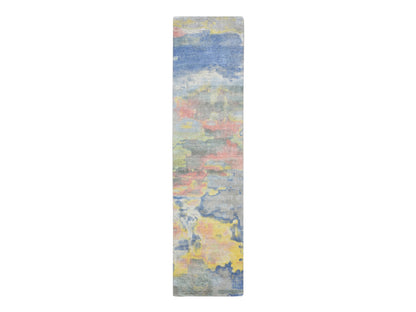 Grey 2'11" x 12'0" Modern / Contemporary Hand knotted Silk Rug - Sku: O075657