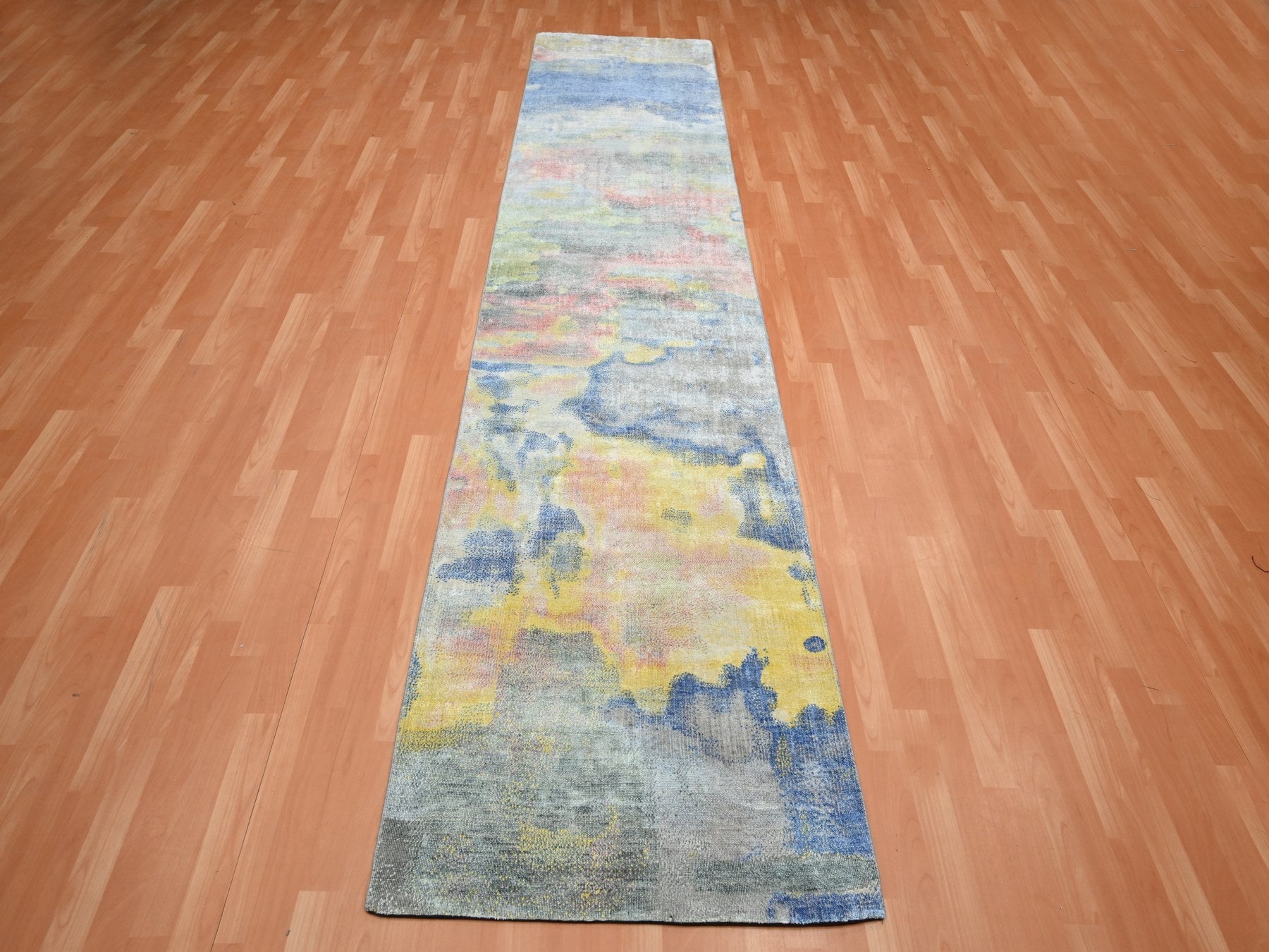 Modern / Contemporary hand-knotted silk runner in Gray, 2'11" x 12' — SKU O075657 (view 2)