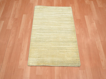 Beige 2'0" x 3'0" Modern and Contemporary Hand knotted Wool/Silk Rug - Sku: O075662