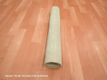 Beige 2'0" x 3'0" Modern and Contemporary Hand knotted Wool/Silk Rug - Sku: O075663