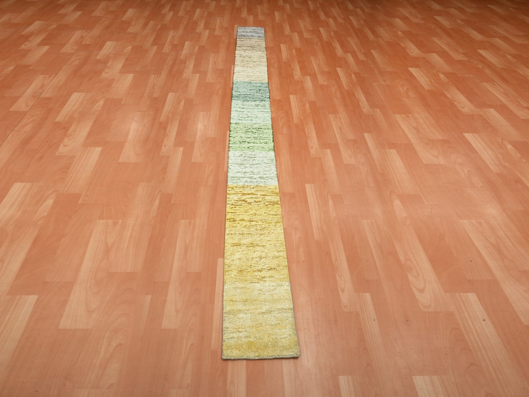 Brown 1'0" x 11'2" Modern / Contemporary Hand knotted Wool/Silk Rug - Sku: O075668