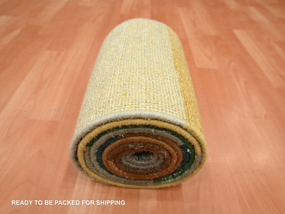Brown 1'0" x 11'2" Modern and Contemporary Hand knotted Wool/Silk Rug - Sku: O075668