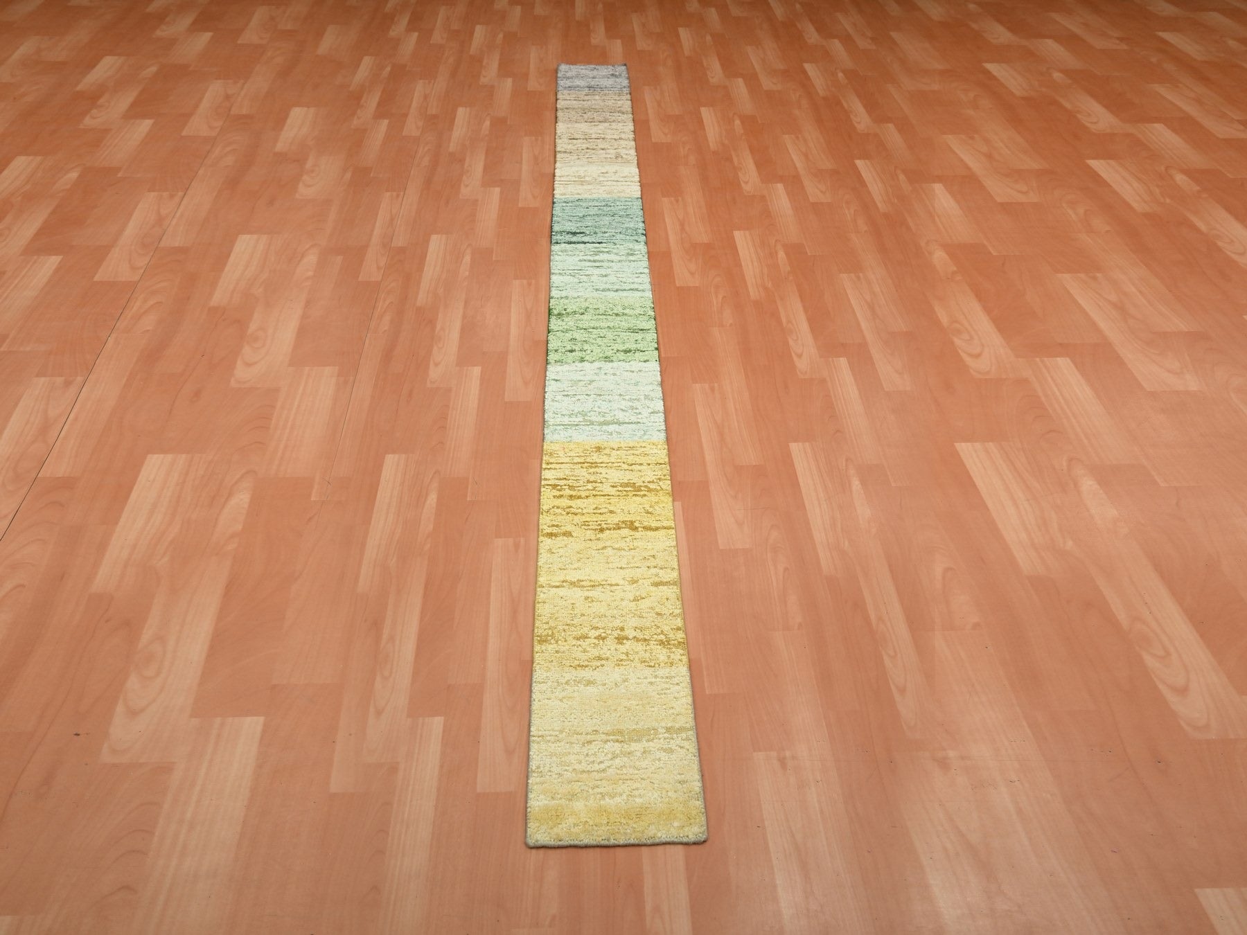 Brown 1'0" x 11'2" Modern / Contemporary Hand knotted Wool/Silk Rug - Sku: O075669