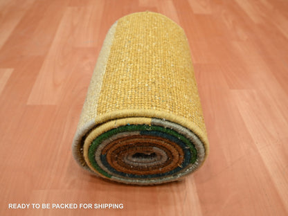 Brown 1'0" x 11'2" Modern and Contemporary Hand knotted Wool/Silk Rug - Sku: O075669