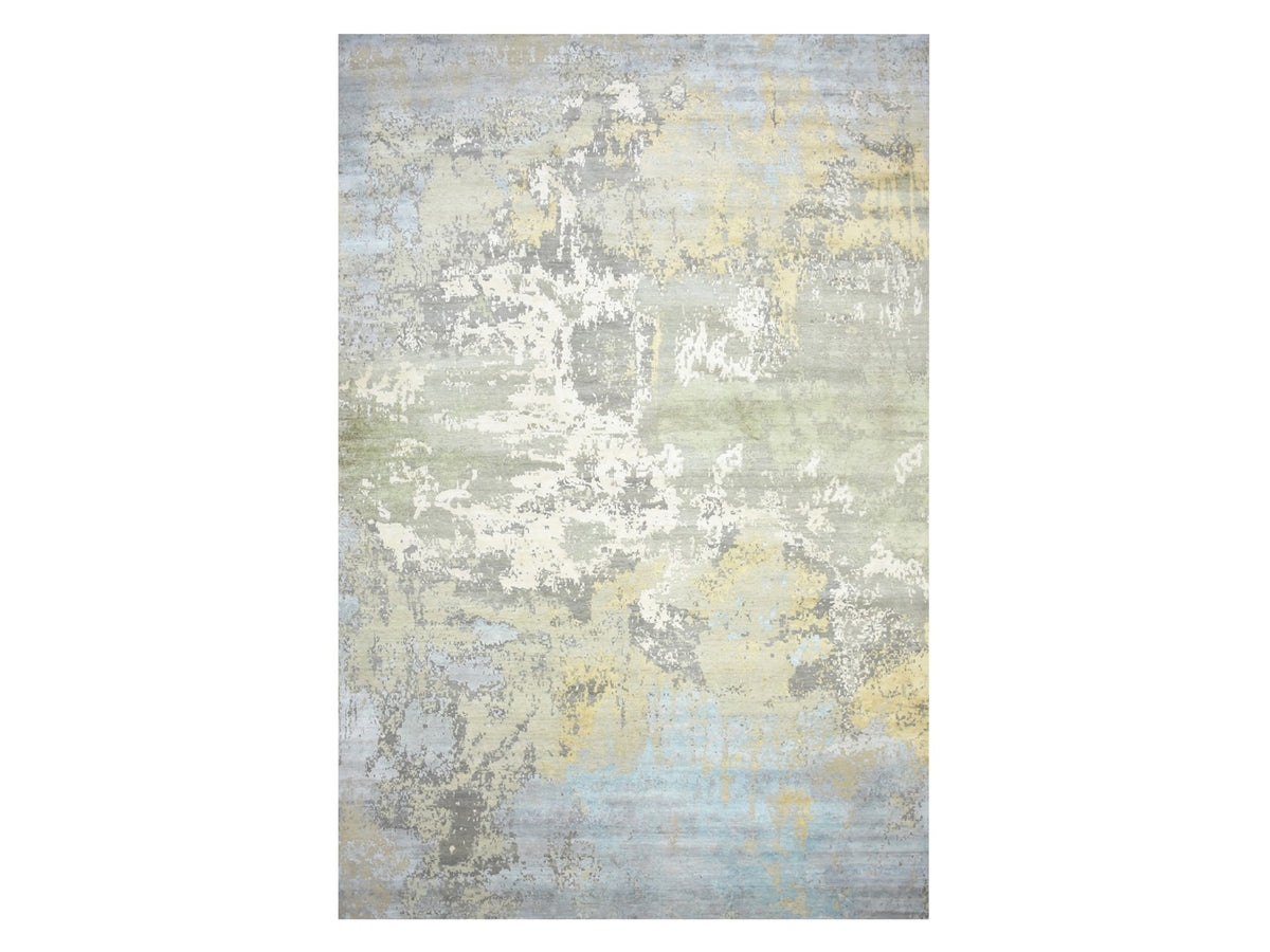 Modern / Contemporary hand-knotted wool/silk rug in Gray, 11'10" x 18'5" — SKU O075672