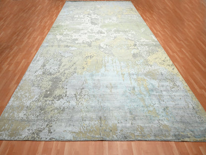 Modern / Contemporary hand-knotted wool/silk rug in Gray, 11'10" x 18'5" — SKU O075672 (view 2)