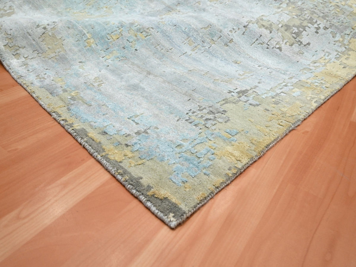 Modern / Contemporary hand-knotted wool/silk rug in Gray, 11'10" x 18'5" — SKU O075672 (view 6)