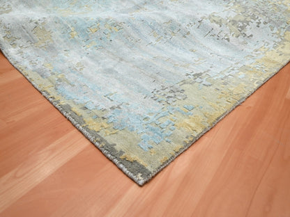 Modern / Contemporary hand-knotted wool/silk rug in Gray, 11'10" x 18'5" — SKU O075672 (view 6)