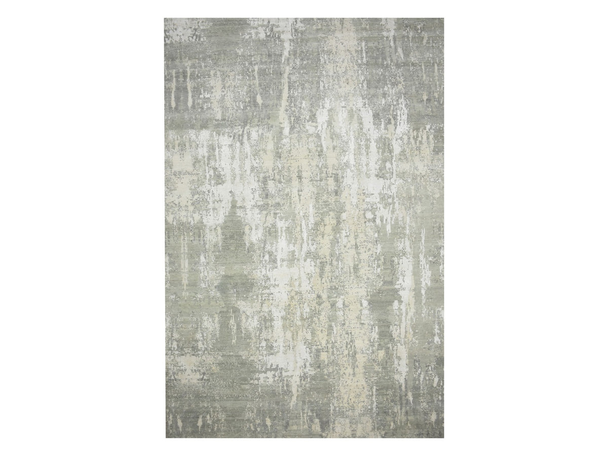 Modern / Contemporary hand-knotted wool/silk rug in Gray, 11'11" x 18' — SKU O075673