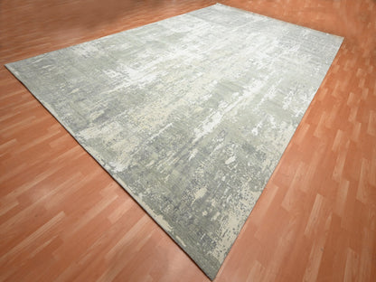 Modern / Contemporary hand-knotted wool/silk rug in Gray, 11'11" x 18' — SKU O075673 (view 3)