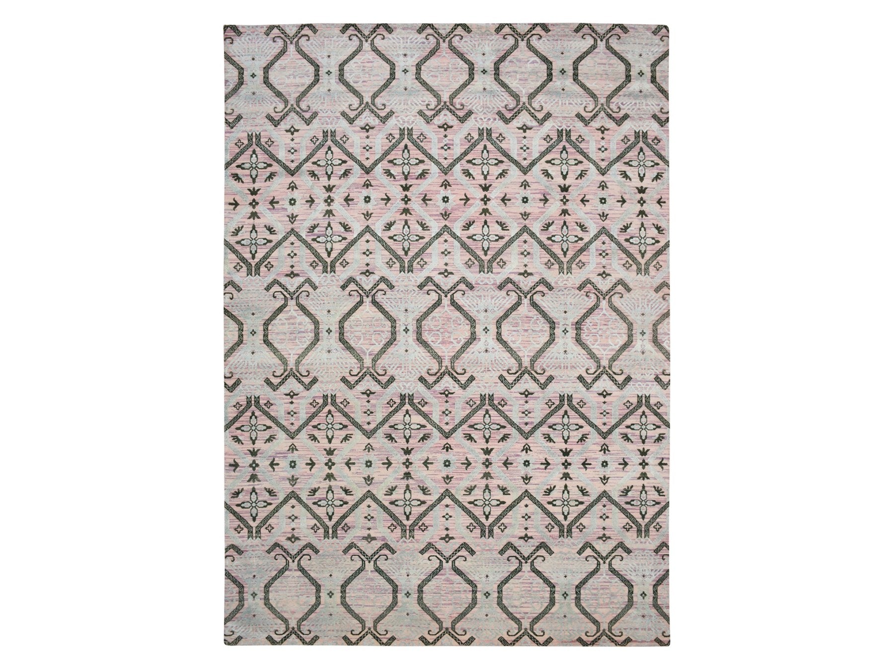 Tribal & Geometric hand-knotted wool/silk rug in Purple, 10' x 14'2" — SKU O075676