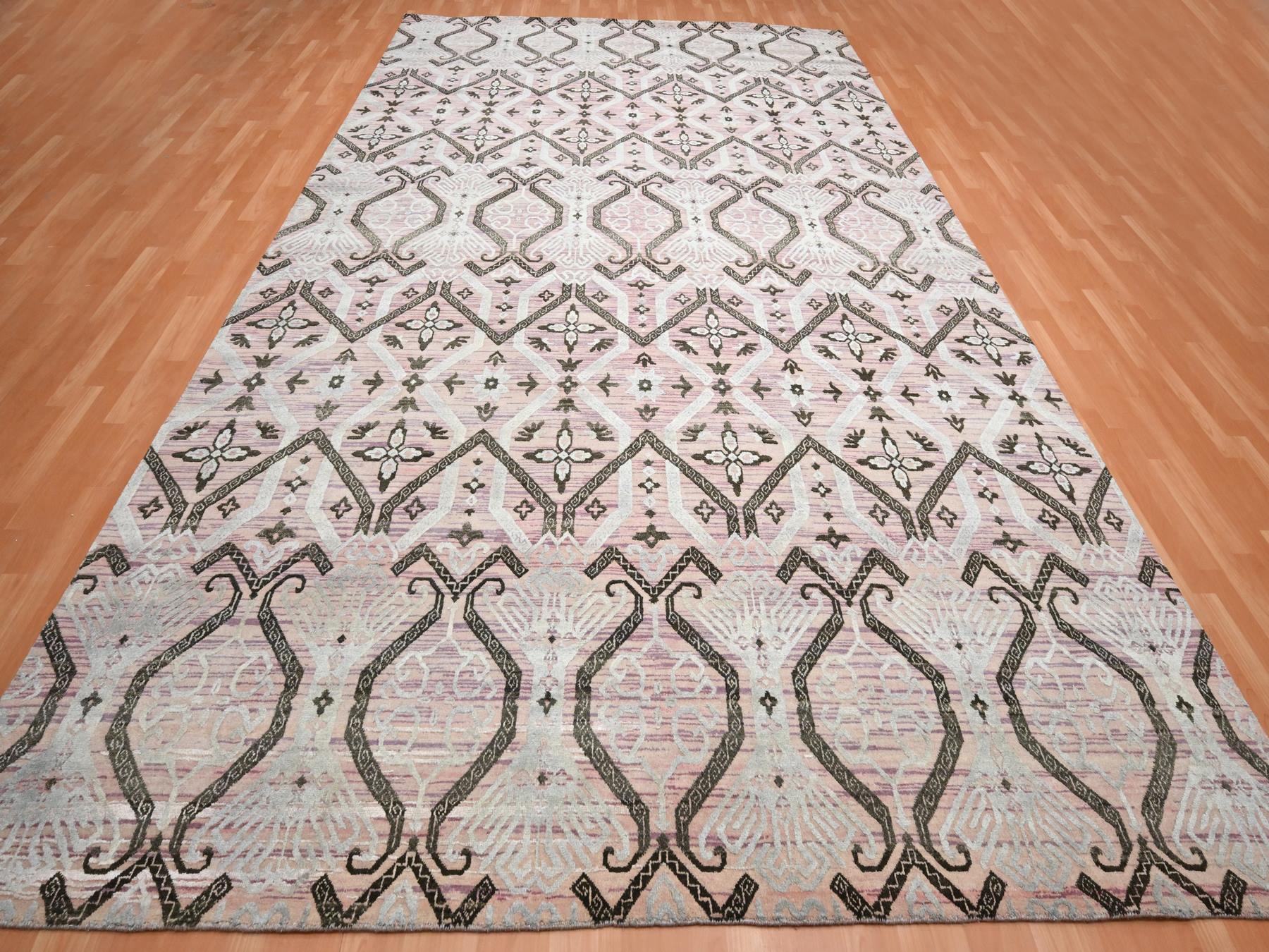 Tribal & Geometric hand-knotted wool/silk rug in Purple, 10' x 14'2" — SKU O075676 (view 2)